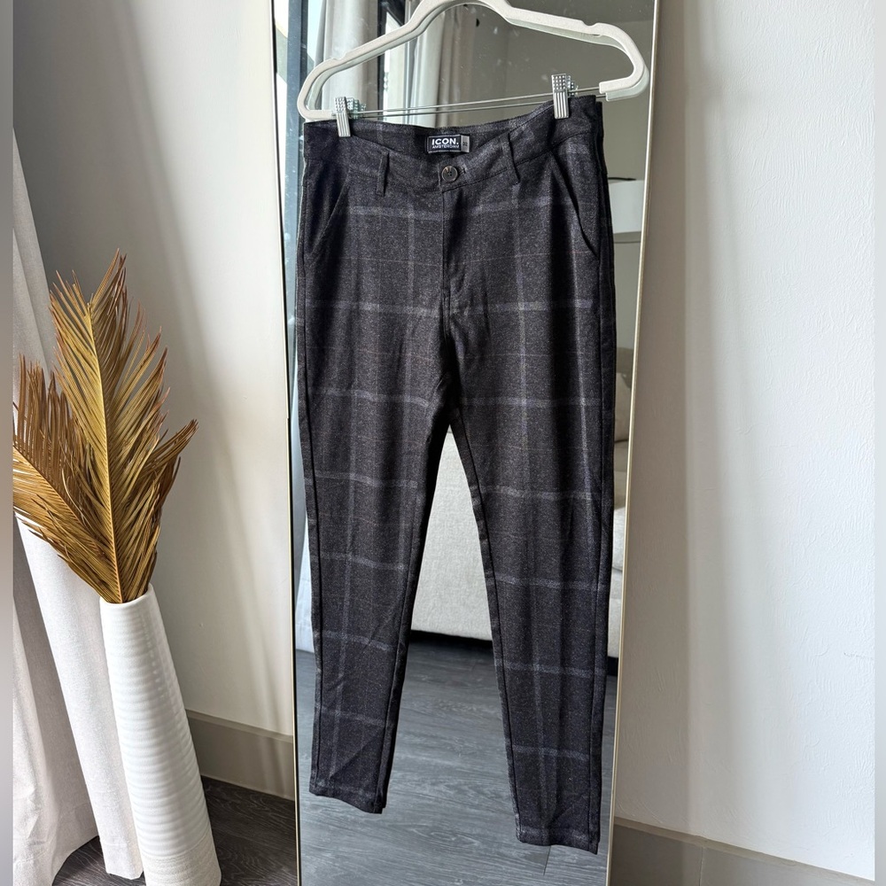 ICON. Amsterdam Men’s Slim Fit Grey Plaid Pants